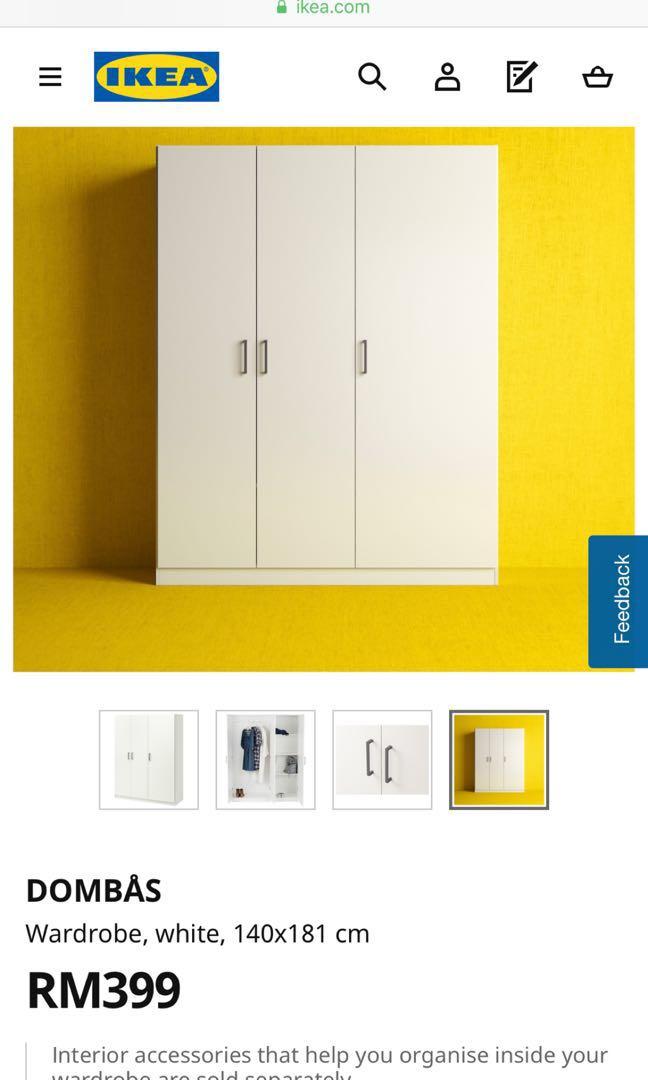 Ikea Dombas Wardrobe White 140x181 Cm Home Furniture