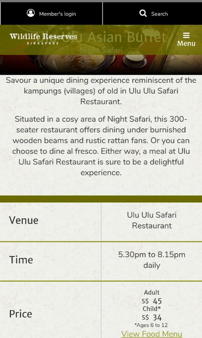 night safari restaurant menu