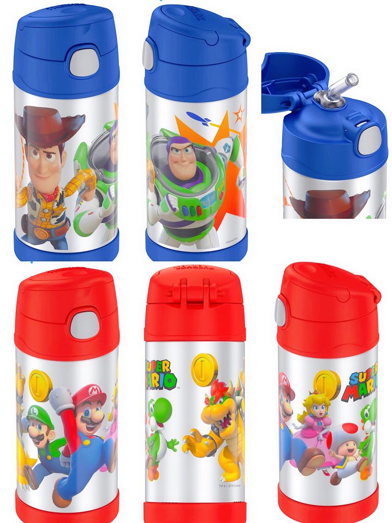 THERMOS FUNTAINER 12 Ounce Stainless Steel Vacuum Insulated Kids Straw  Bottle, Super Mario Brothers 