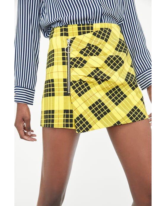 zara yellow plaid skirt