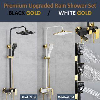 Premium Upgraded Mixer Black Gold Rain Shower / White Gold Rain Shower Set