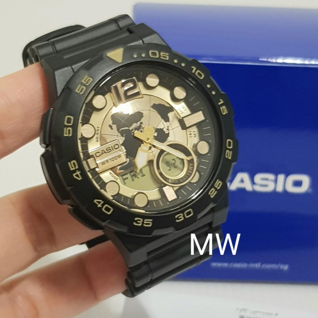 Casio AEQ100BW 9AV Digital Analog Combo 3 Alarms 30 Telememo Resin
