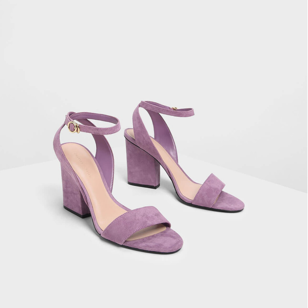 lilac block heel sandals