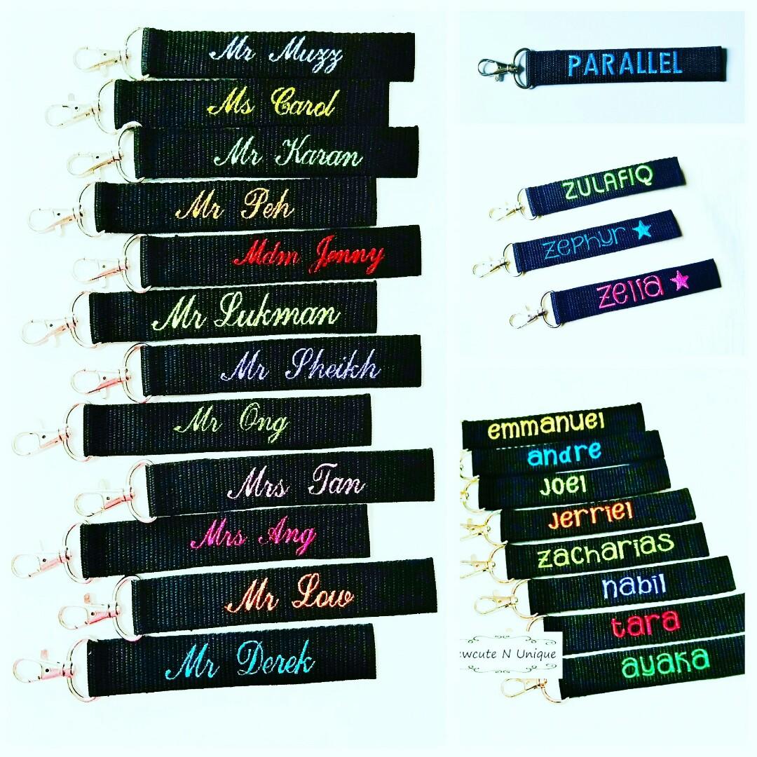 Embroidered store name keychain