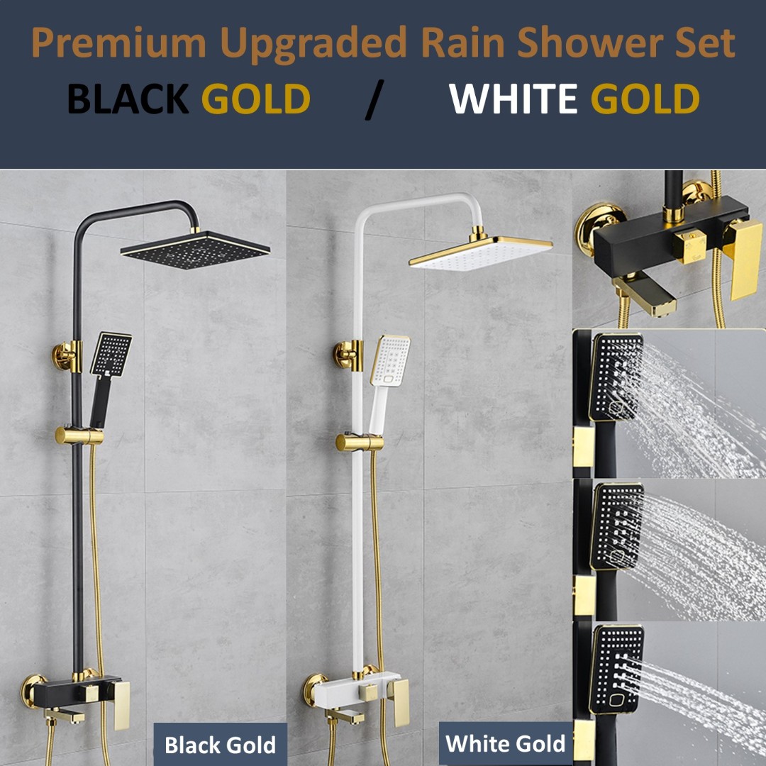 Premium Upgraded Mixer Black Gold Rain Shower / White Gold Rain Shower