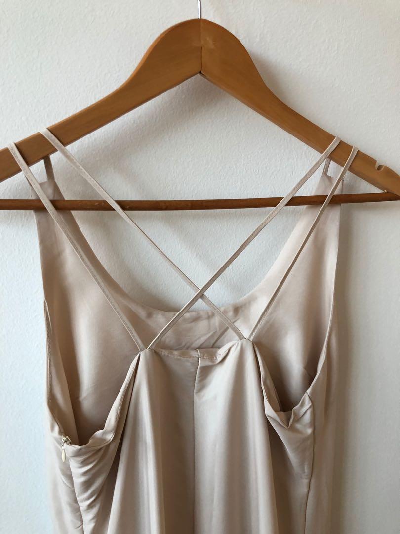Beige silk slip dress sales
