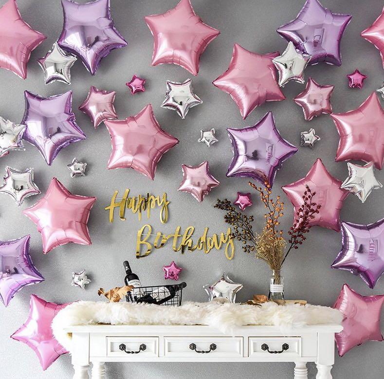 Star Foil Set Happy Birthday Balloon Pink Set Design Craft