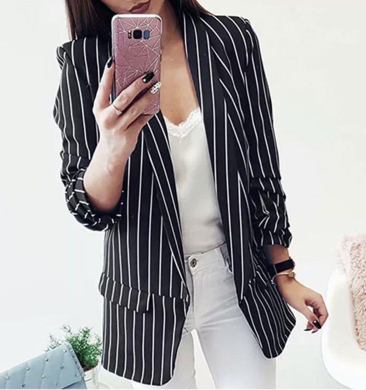 Thin Smart Casual Blazer B W Strip Brand New Women S Fashion