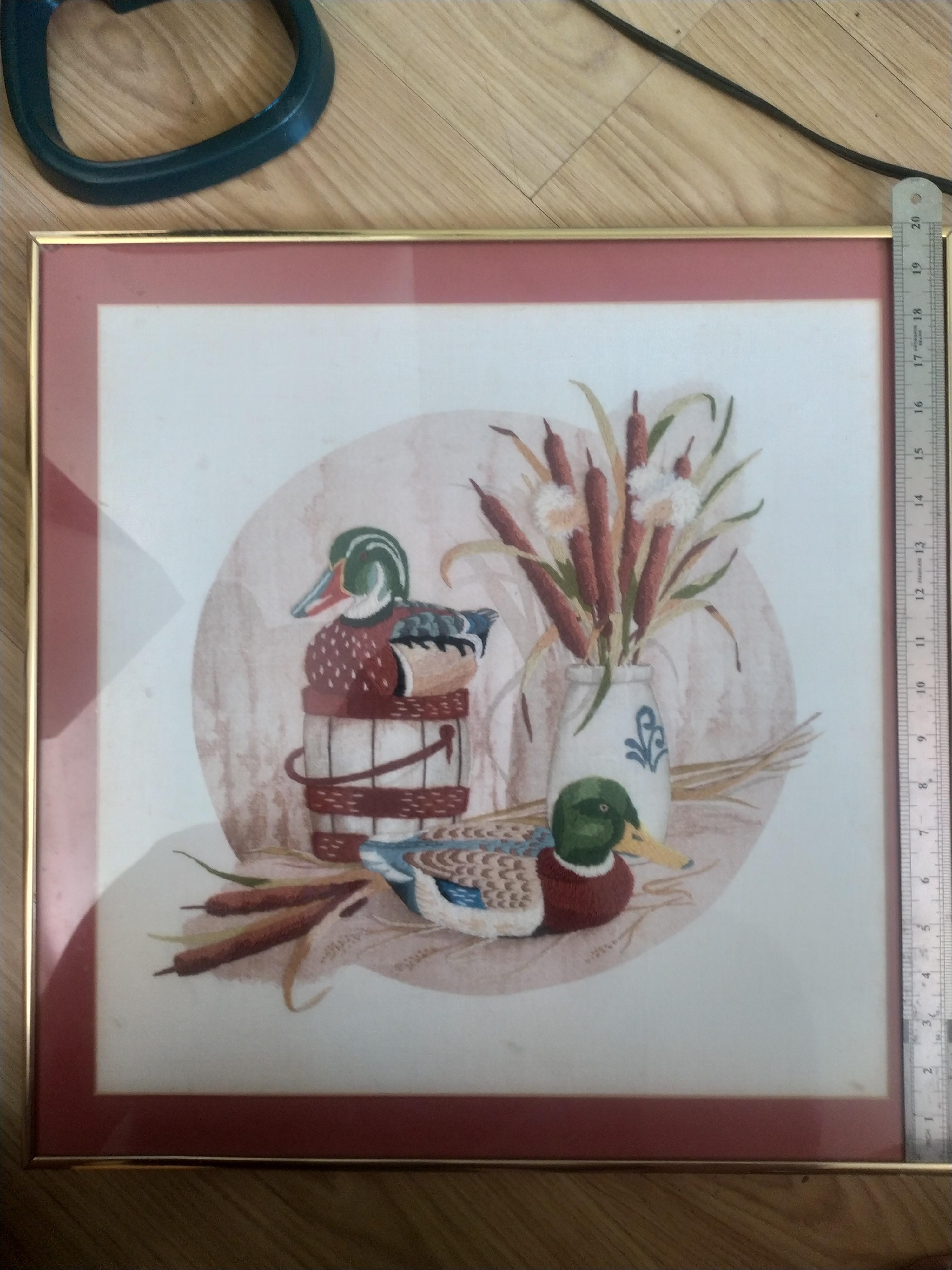 Vintage Hand-Crafted Needlework On Cloth Ducks Decor (Category: Handmade Craft) located in Davao. Submitted by papa1919 (Listing ID 253714556, Image 1). Description: Hand-crafted, approximately 30 year old.