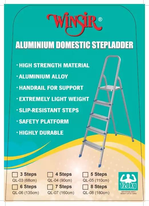 Winsir Aluminium Household Ladder, 4 Steps (Withstand up to 100Kg