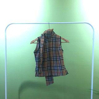 立領綁帶 格子無袖上衣