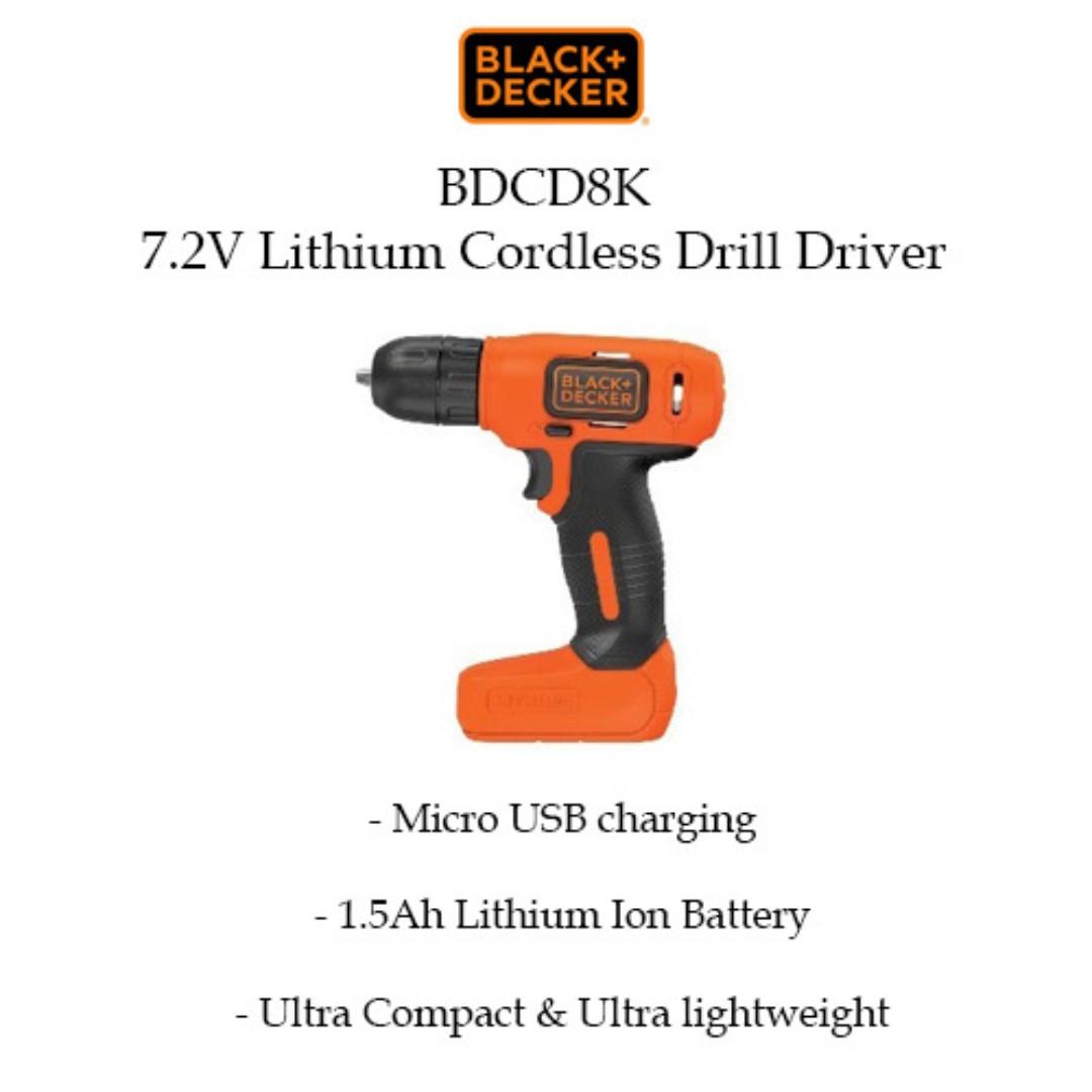 BLACK & DECKER BDCD8K 7.2V Cordless Drill Driver USB Charging
