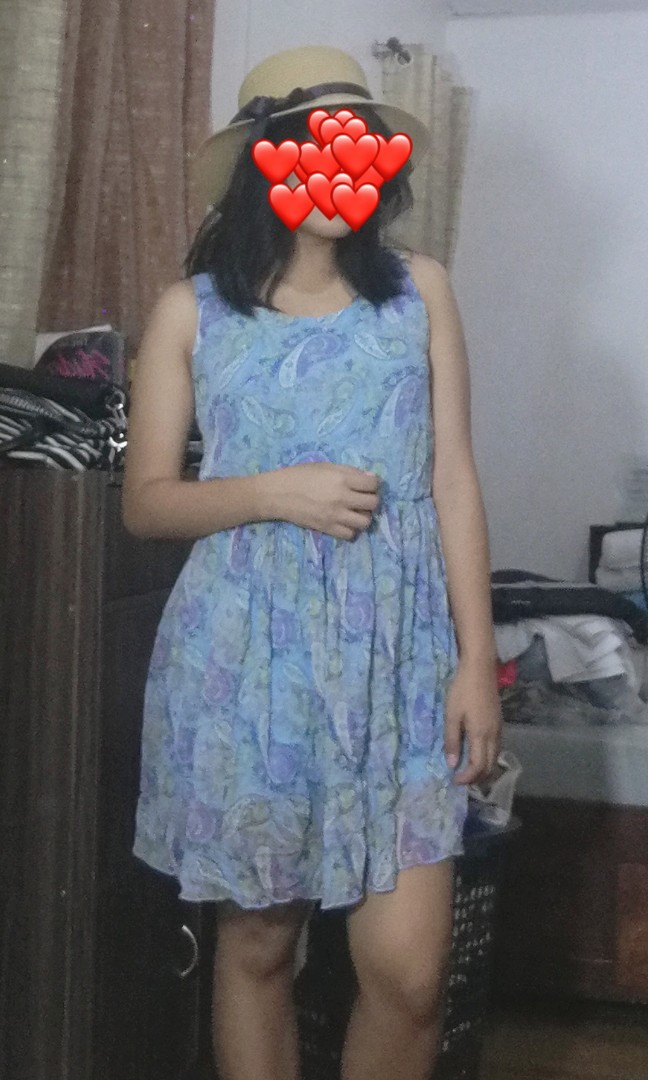 Blue Dress (Category: Dresses) located in Quezon City. Submitted by gabade (Listing ID 253917982, Image 3). Description: "Blue Printed Dress" Size: 20 Length: 33 inches Specifications: Has garterized waist line. Very flowy. Has blue lining underneath. Perfect to pair with belt. Condition: Very Good. PM for inquiries 🙂 #ChooseToCare.