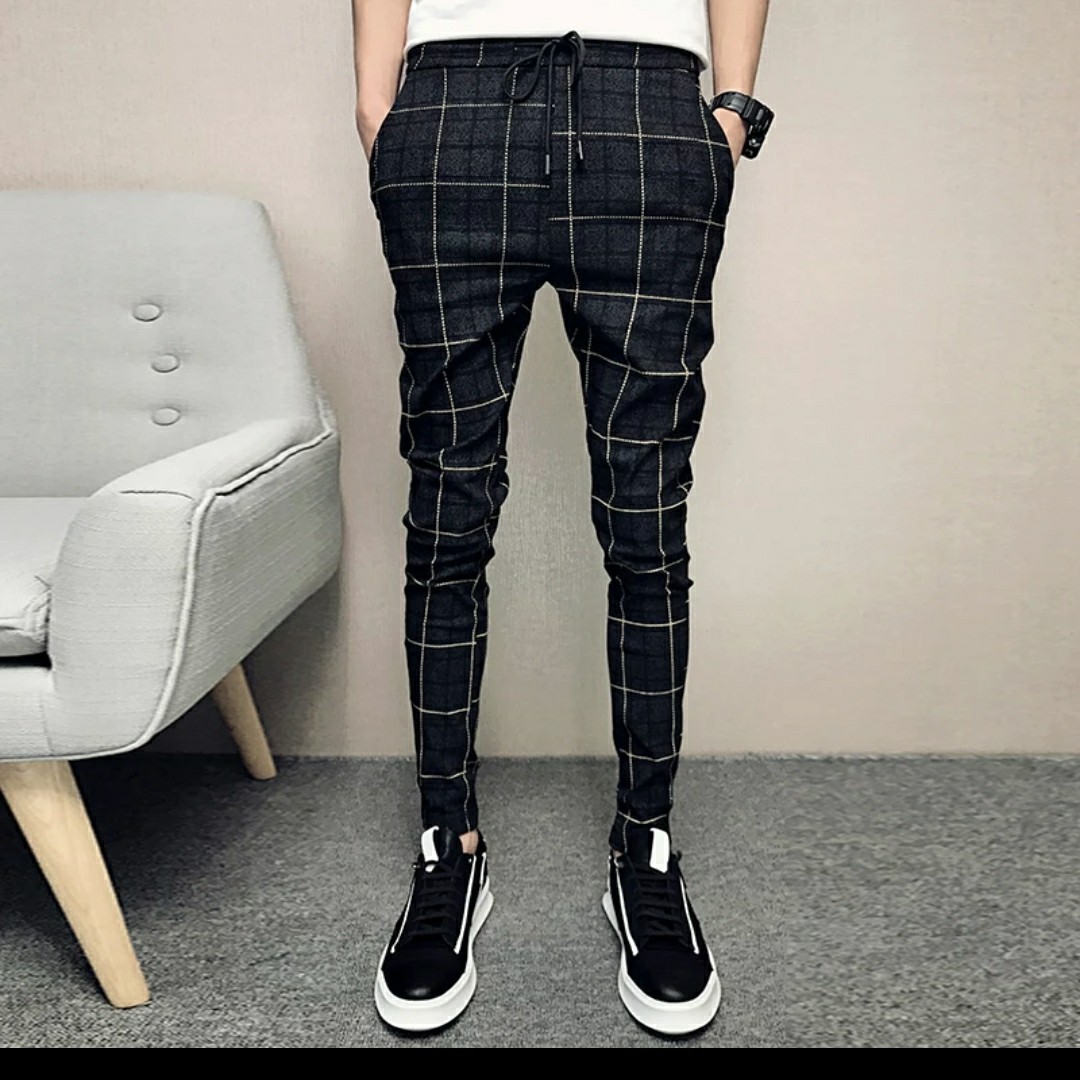 Checkered Pants men black Men s Fashion Bottoms Trousers on