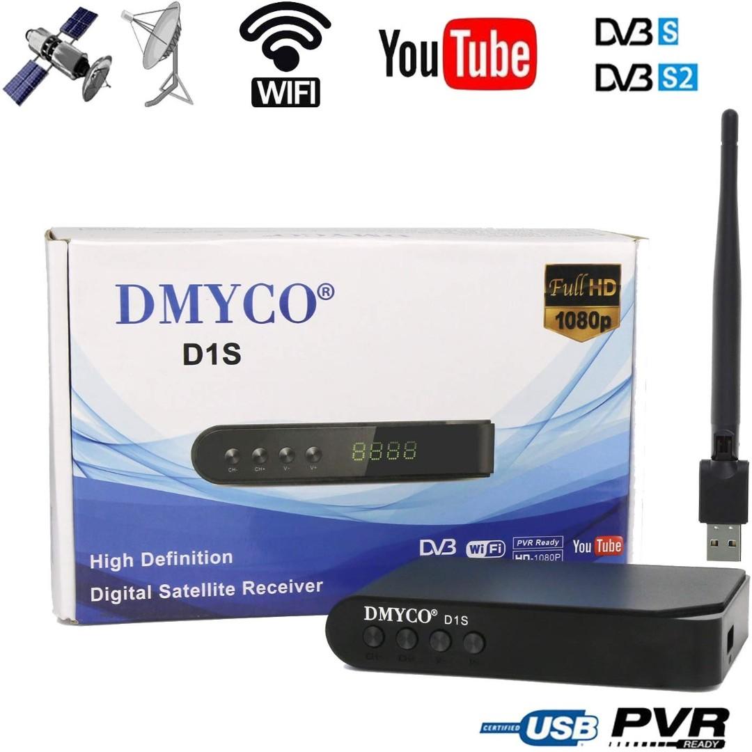 DMYCO DVB-S2 FTA Satellite Receiver TV Tuner, Mpeg-4 Decoder Digital Sat  receiver, Work with LNB Satellite Dish, Support Free Channel PVR Ready  PowerVu DRE & Biss key including an USB Wifi Antenna,