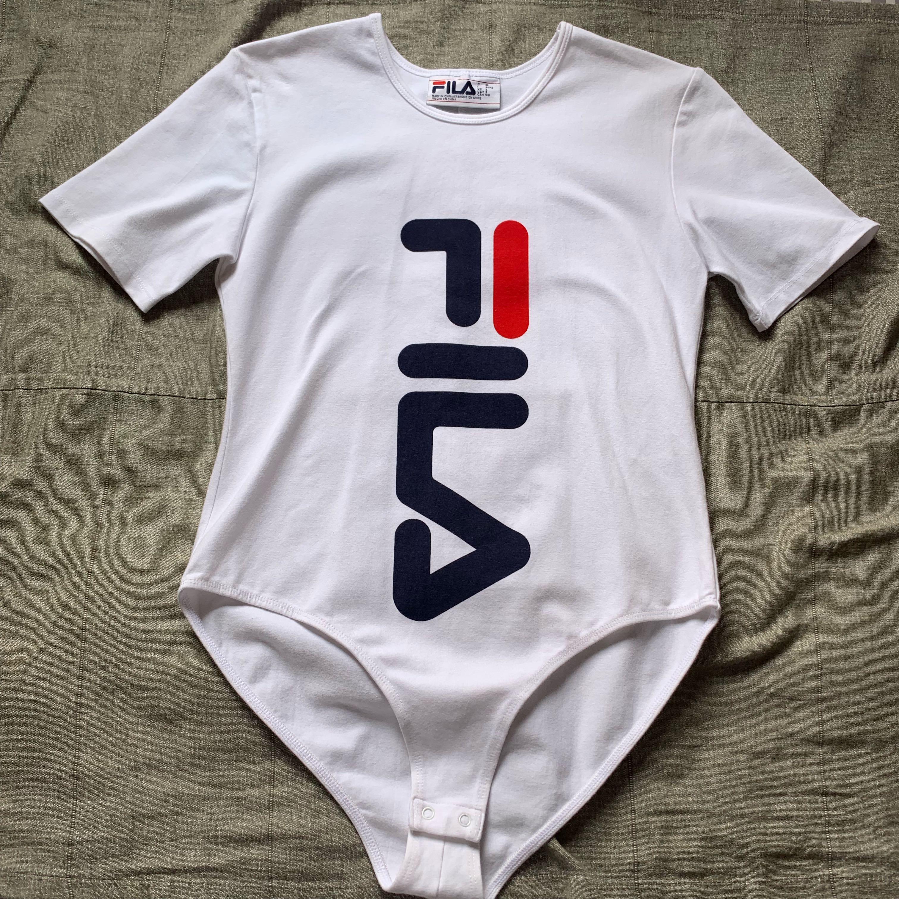 White top fila bodysuit