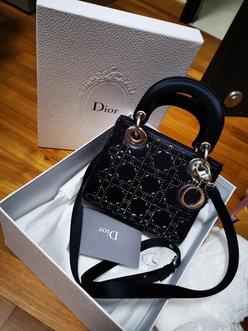 Lady Dior Mini in Silver Satin Bag with Crystal Details  AWL1627   LuxuryPromise