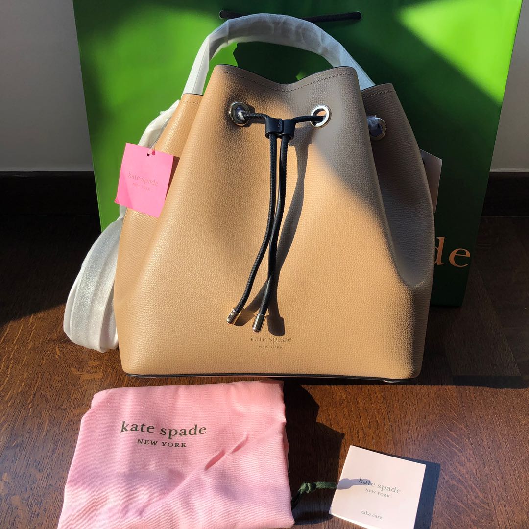 RARE INSTOCK Kate Spade Vivian Medium Bucket Bag Crossbody Slingbag Light Fawn Light Beige Nude
