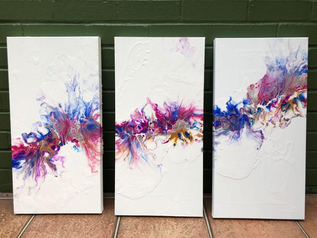 Triptych Original Fluid Art Abstract Art Panel Art Wall Art Decor
