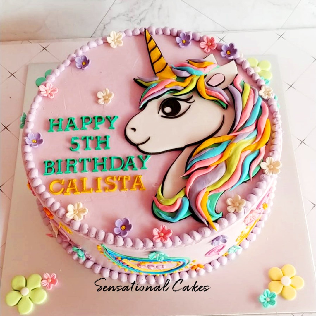 Unicorn Rainbow Pastel Pink Birthday Girl Customized Cake