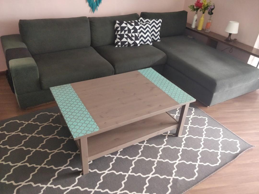 Used Sectional Sofa With Carpet Handpainted Coffee Table Furniture Sofas On Carousell