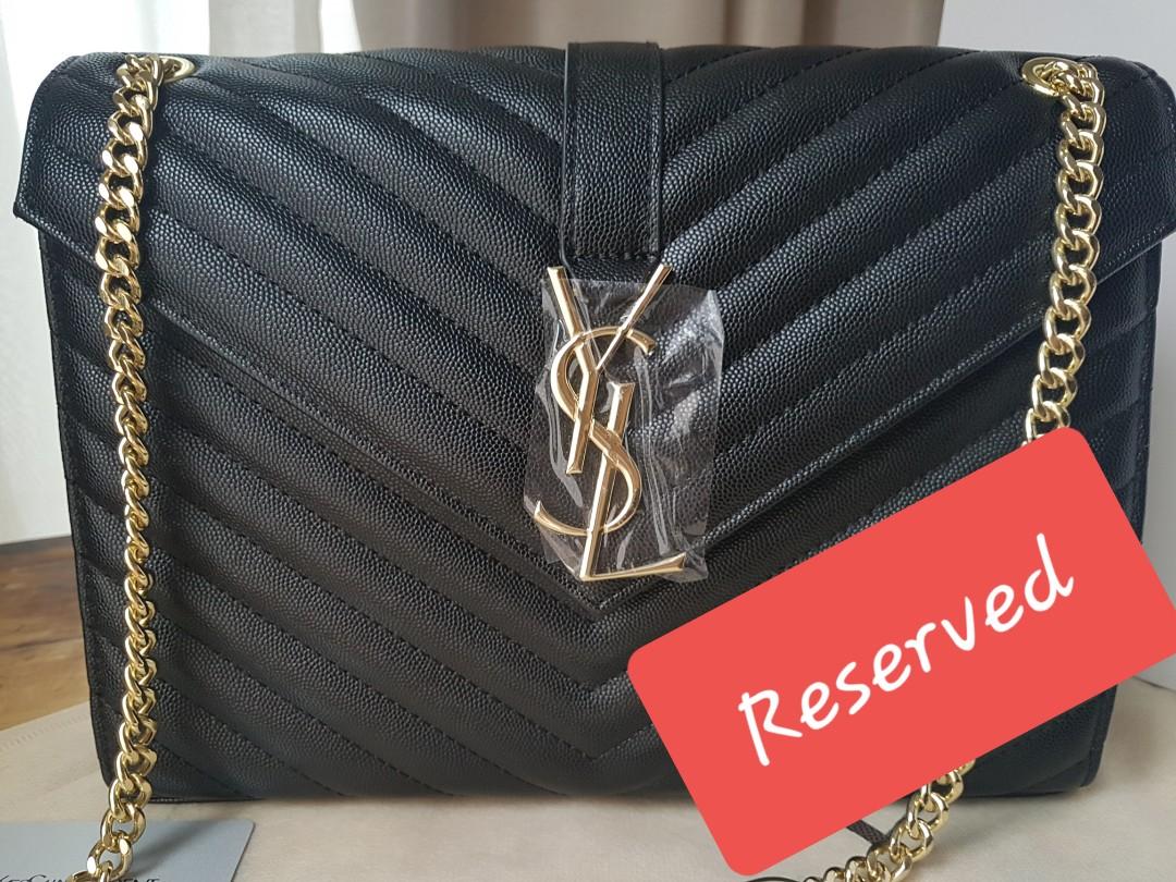 Replica YSL Saint Laurent Monogram Envelope Chain Wallet Grained Leather  Black Silver Hardware Fake From China