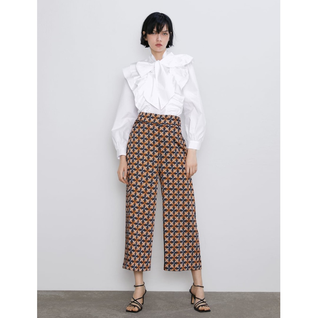 ZARA PRINTED LINEN BLEND TROUSERS, Women's Fashion, Bottoms, Other Bottoms  on Carousell