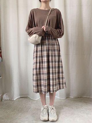 鄰家感棉麻格子裙