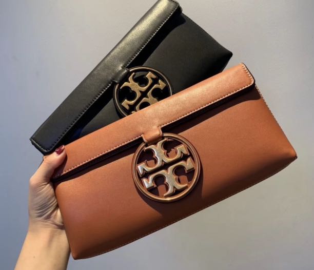 Authentic Tory Burch Miller metal logo clutch Women s Fashion