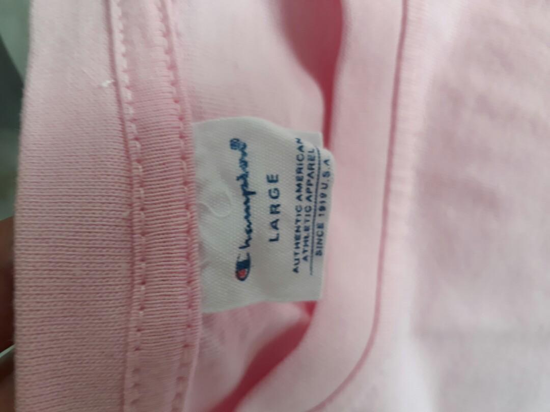 CHAMPION Pink Shirt (Category: Shirts) located in Quezon City. Submitted by apsph (Listing ID 253979906, Image 2). Description: Fits med to semi-large In good condition. Can pass as new. No when worn photos. Last price posted. MOP: Metrobank, BDO, GCash, LBC Courier: Lalamove, Grab, LBC only. Just pay 80SF if within MM..