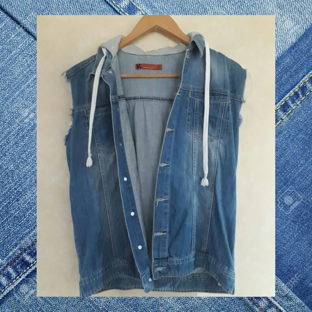 denim vest with hood