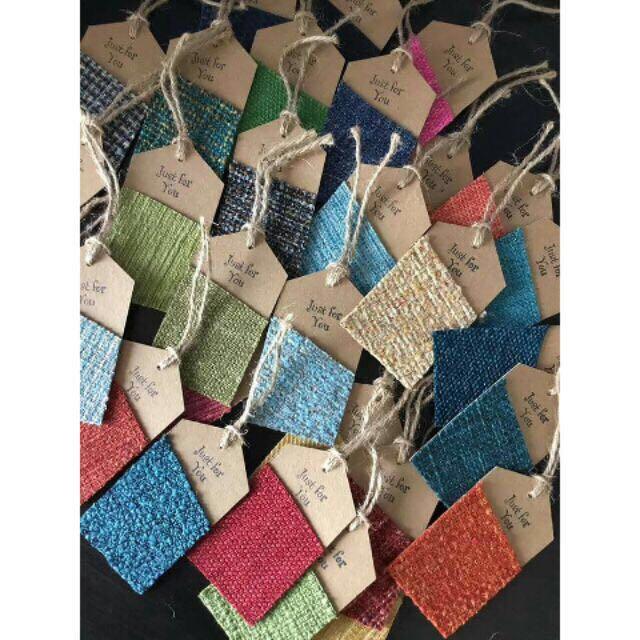Handmade Gift Tags (8 pcs per pack) (Category: Craft Supplies & Tools) located in Mandaluyong City. Submitted by momobymalu (Listing ID 220757297, Image 1). Description: Assorted random colors Material - Kraft Board and Fabric Size - 3 1/4” x 1 3/4”.