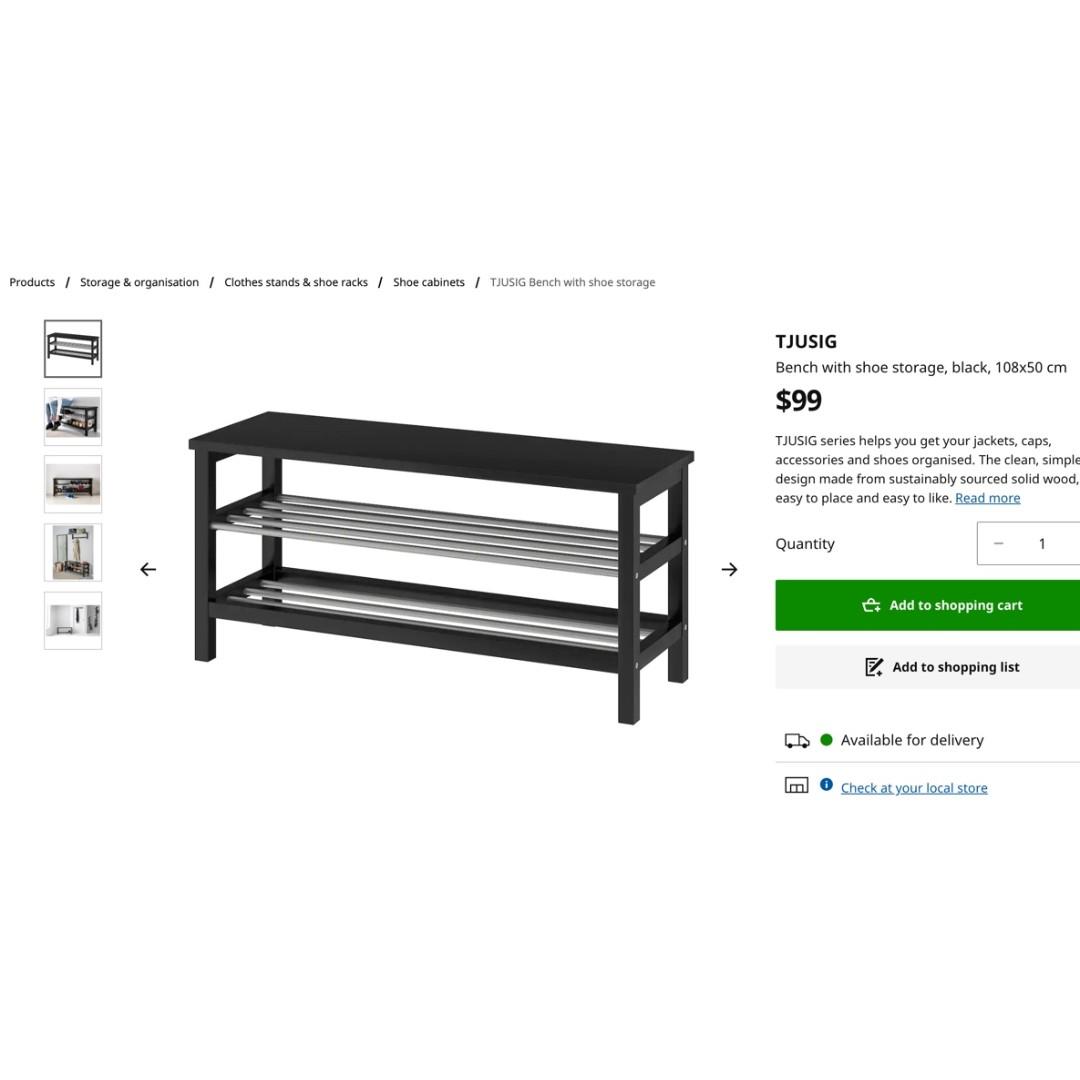 Ikea TJUSIG Bench With Shoe Storage. Black, 108x50 cm, Furniture & Home