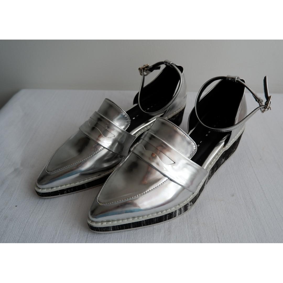 silver slip on mules