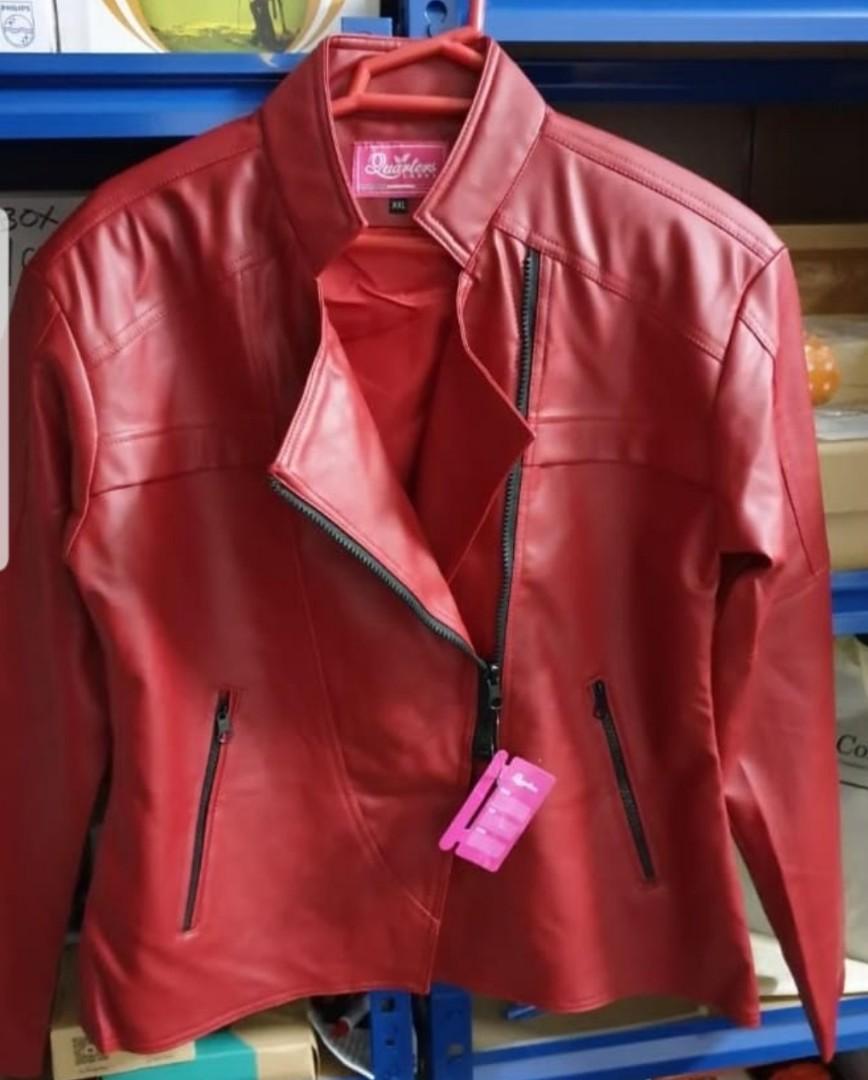 Leather Jacket (Category: Coats, Jackets and Outerwear) located in Singapore. Submitted by jtslshop (Listing ID 254094348, Image 2). Description: Jacket Female Brand Quarters Colour Red Long Sleeve Material soft Vienna Textute Leather Style Casual Comfort Wear.