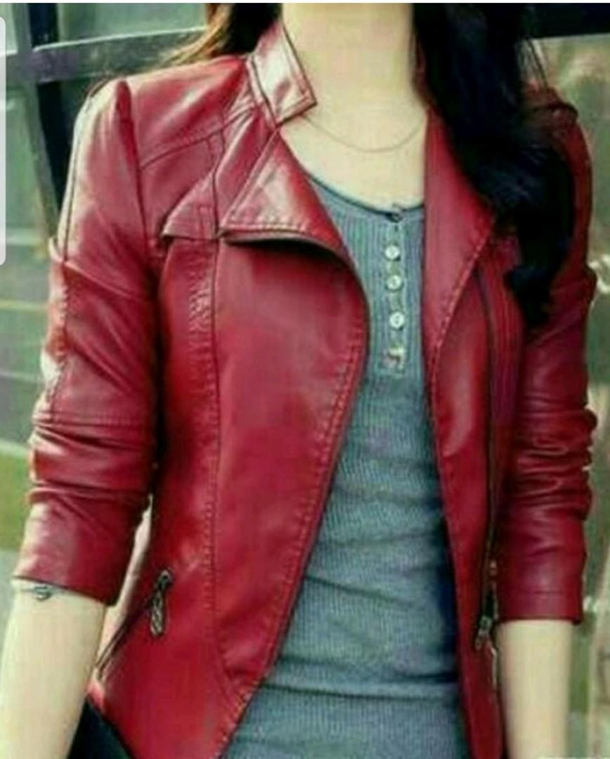 Leather Jacket (Category: Coats, Jackets and Outerwear) located in Singapore. Submitted by jtslshop (Listing ID 254094348, Image 1). Description: Jacket Female Brand Quarters Colour Red Long Sleeve Material soft Vienna Textute Leather Style Casual Comfort Wear.