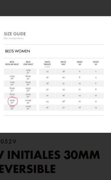 Louis Vuitton Belt Size Chart Women's