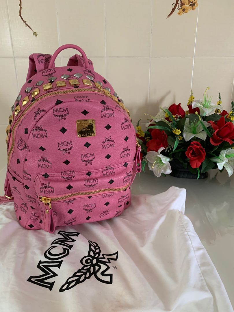 MCM Small Pink Backpack, Luxury, Bags & Wallets on Carousell