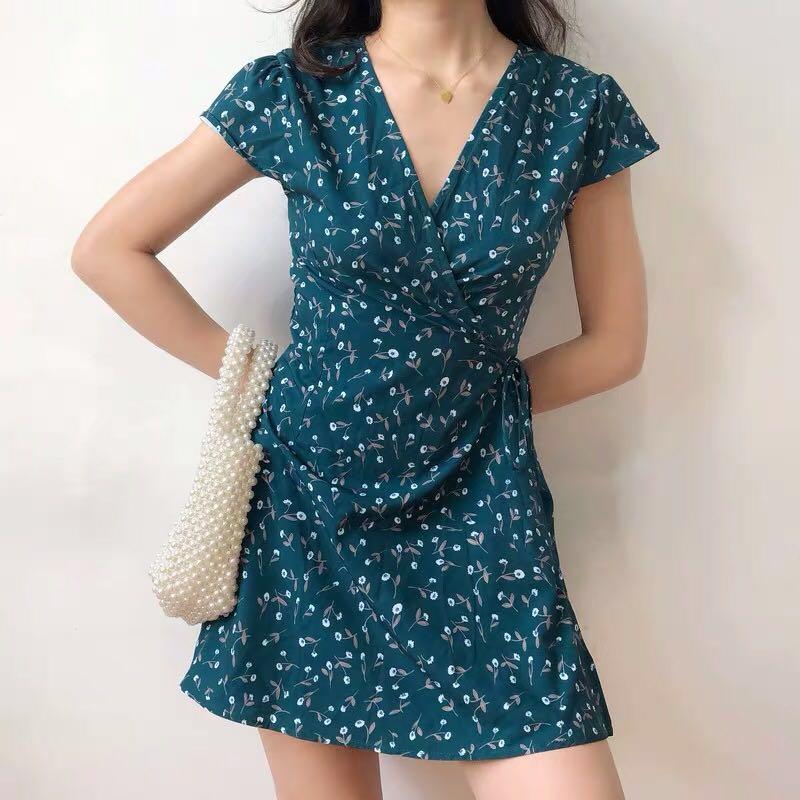 black and white floral wrap dress