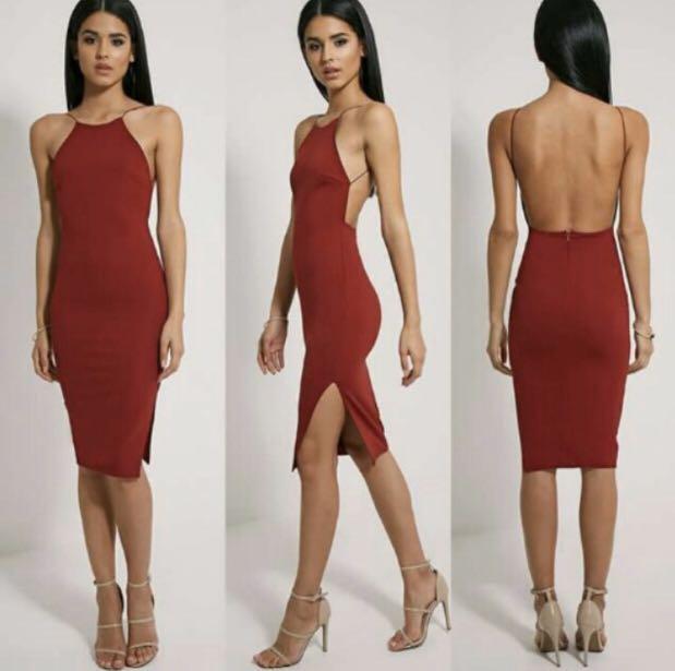 red backless dress