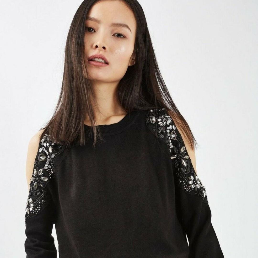 Embellished jumper topshop top