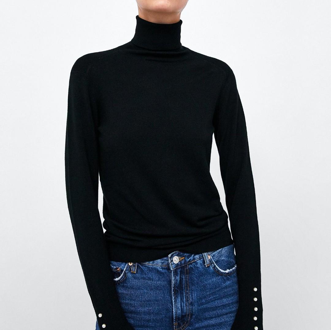 zara turtleneck with pearls