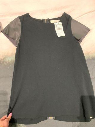 ZARA Knit Forest Green Knit & Leather Sleeve Top - Size S
