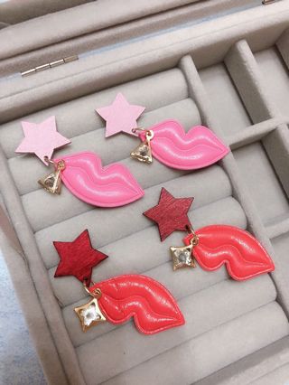 型格星星閃閃水晶紅唇耳環64207892332930110