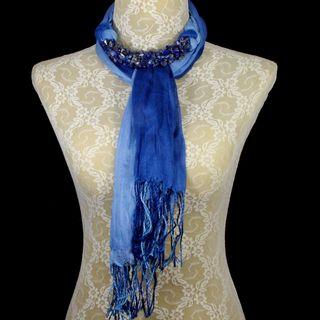 NS2  Handmade Rough Lapis Lazuli Rough Cotton Scarf Necklace 64 Inches