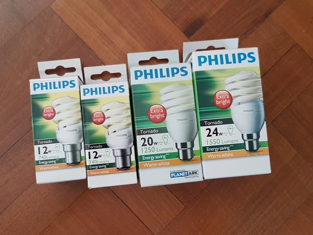 4 x PHILIPS 12W High Output Globes Bulbs Warm White CFL Bayonet BC B22 740Lm