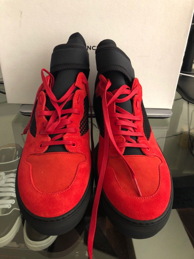 red suede slip on sneaker
