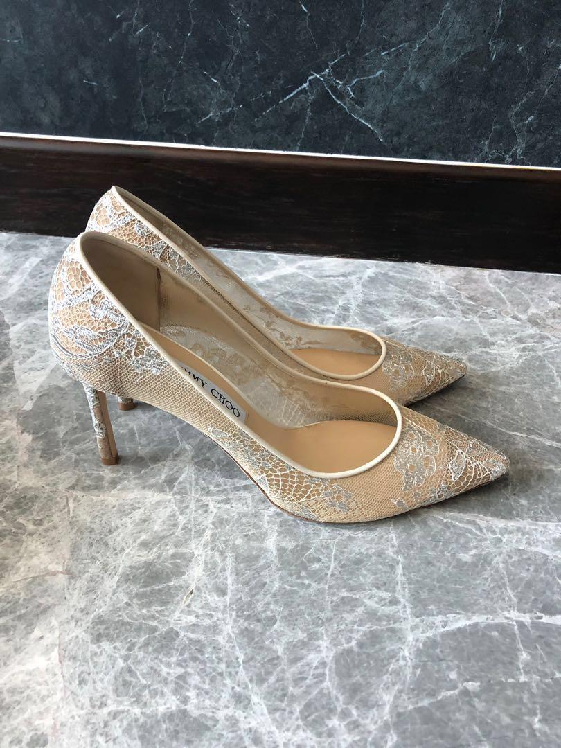 Jimmy Choo Romy 85 White Lace Heels 