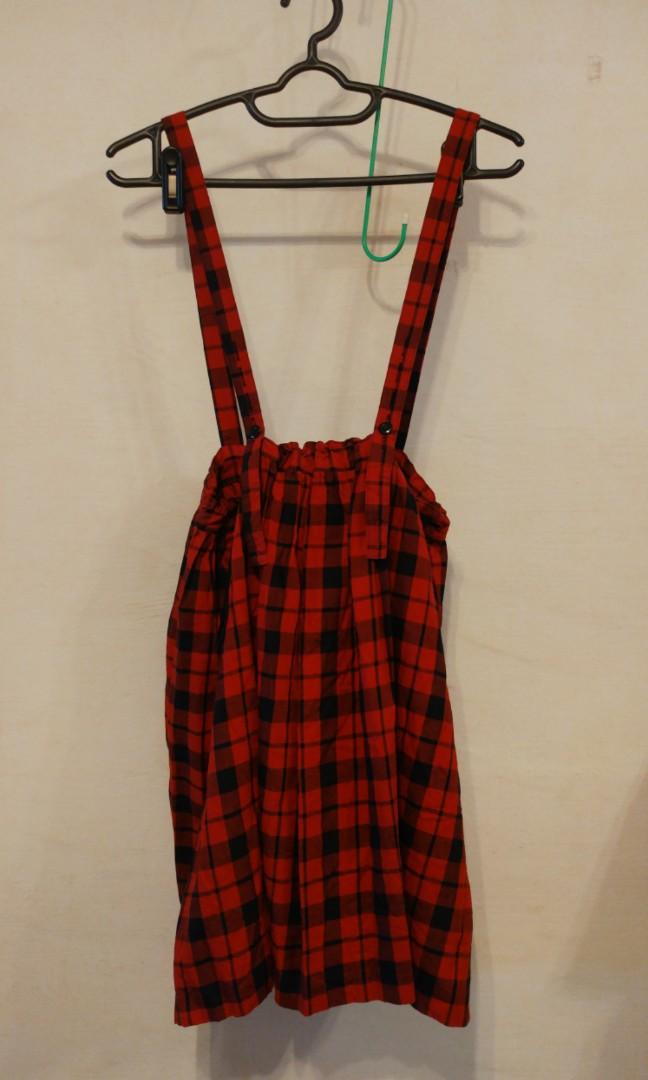 Peace Now Punk Japan Designer Checkered Red Black Tartan Pinafore