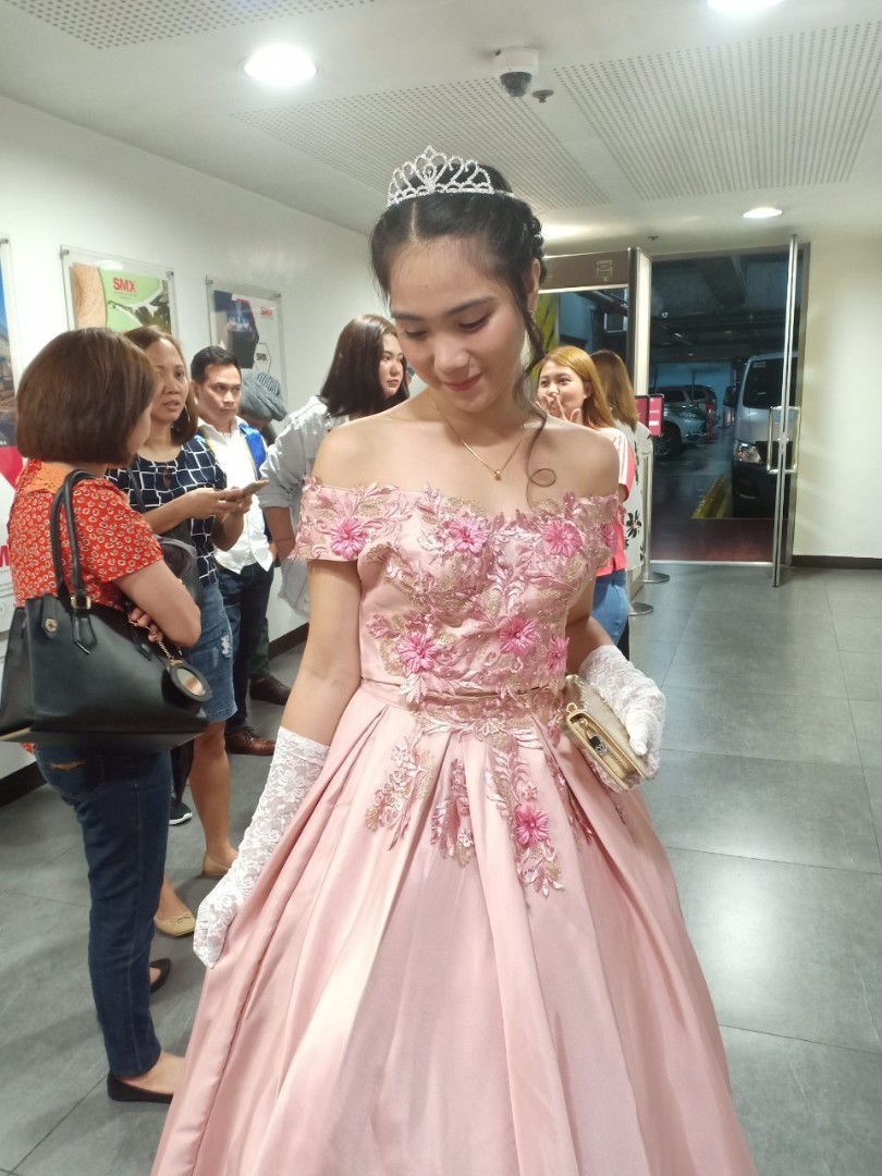 pink floral gown